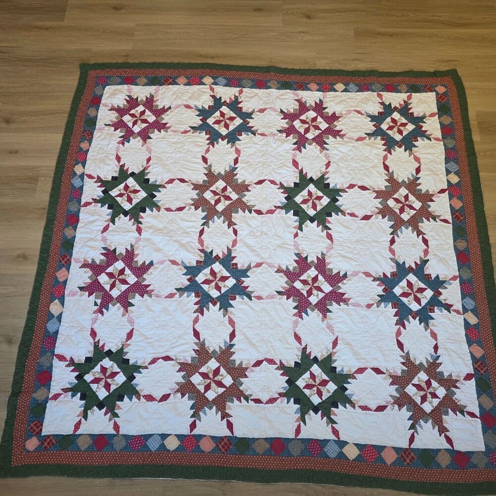 Handmade Vintage Arch Quilts Star Patchwork Blanket 82" X 78" Multicolor